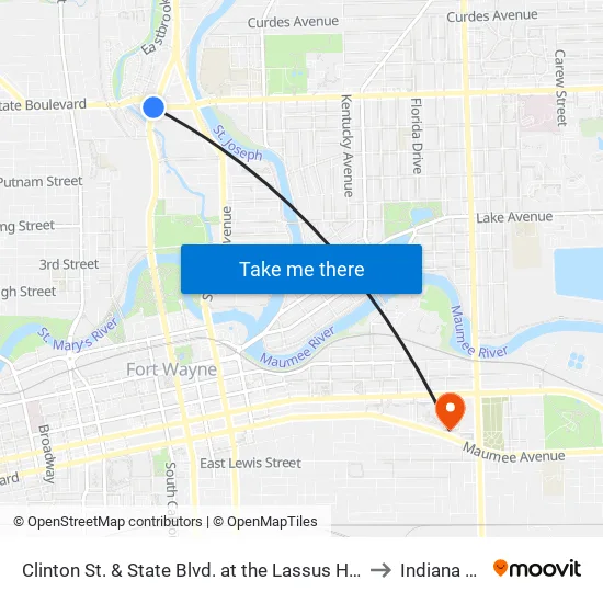 Lake at Anthony (Wb) to Indiana Tech map