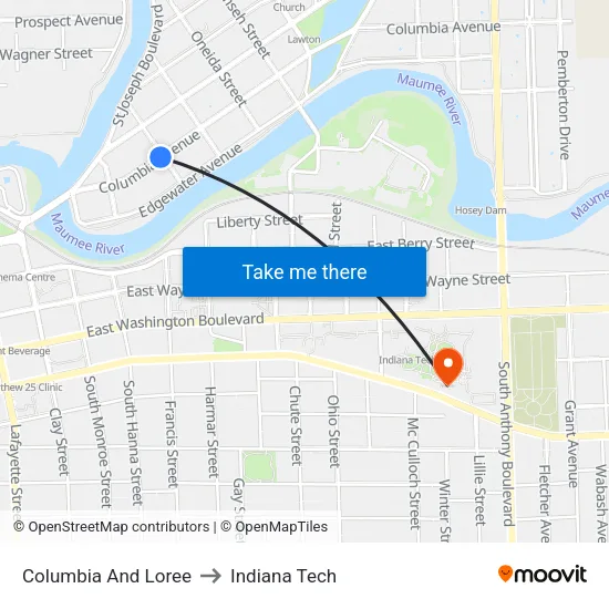Columbia And Loree to Indiana Tech map