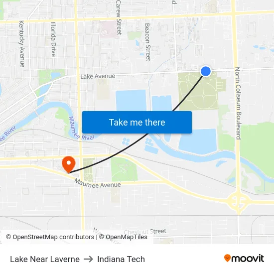 Lake Near Laverne to Indiana Tech map