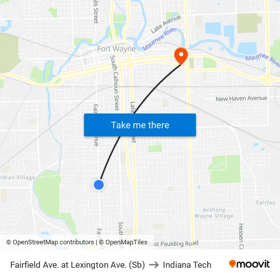 St. Joseph at Delaware to Indiana Tech map