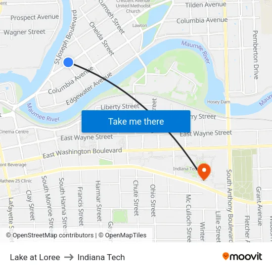 Lake at Loree to Indiana Tech map