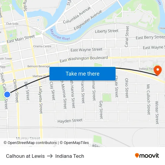 Calhoun at Lewis to Indiana Tech map