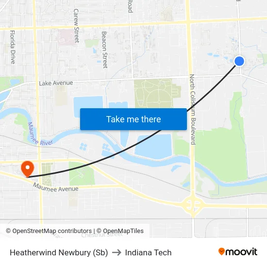 Heatherwind Newbury (Sb) to Indiana Tech map