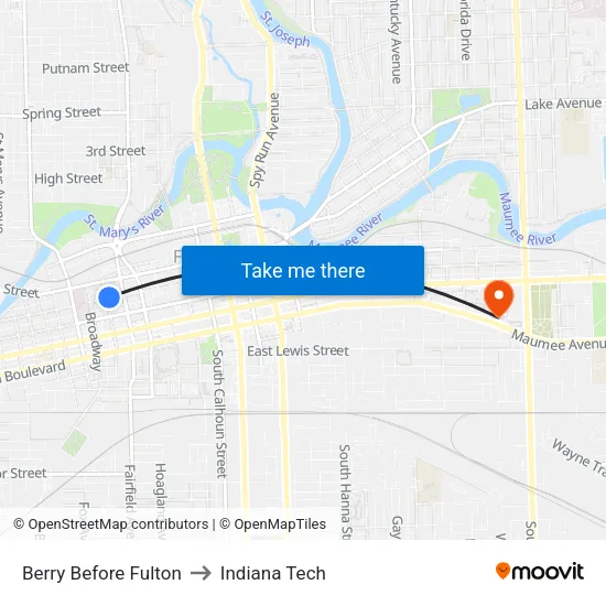 Berry Before Fulton to Indiana Tech map