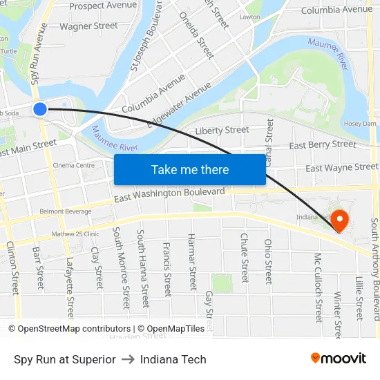 Spy Run at Superior to Indiana Tech map