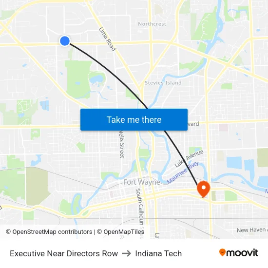 Executive Near Directors Row to Indiana Tech map