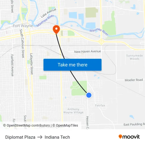 Diplomat Plaza to Indiana Tech map