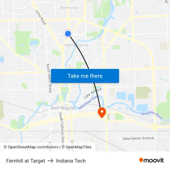 Fernhill at Target to Indiana Tech map