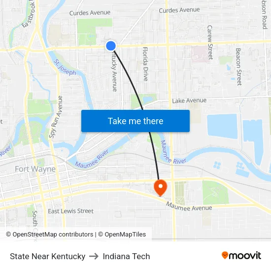 State Near Kentucky to Indiana Tech map