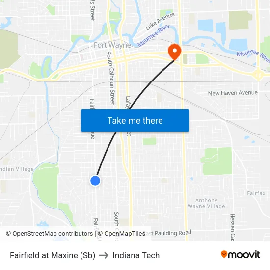 Fairfield at Maxine (Sb) to Indiana Tech map