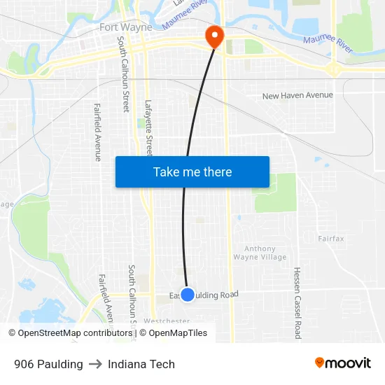 906 Paulding to Indiana Tech map