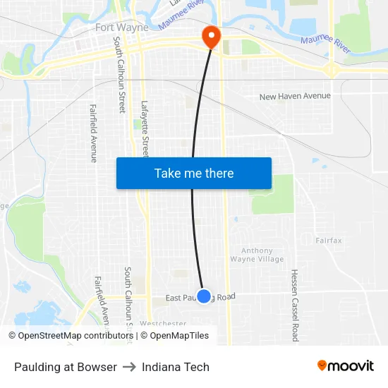 Paulding at Bowser to Indiana Tech map