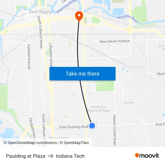 Paulding at Plaza to Indiana Tech map