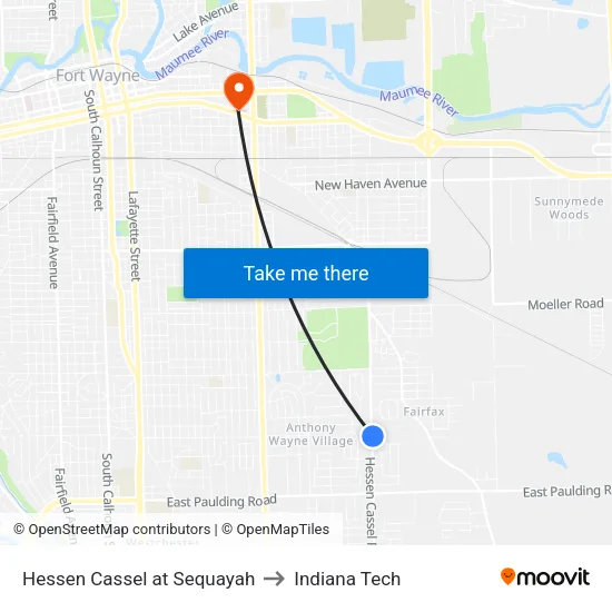 Hessen Cassel at Sequayah to Indiana Tech map