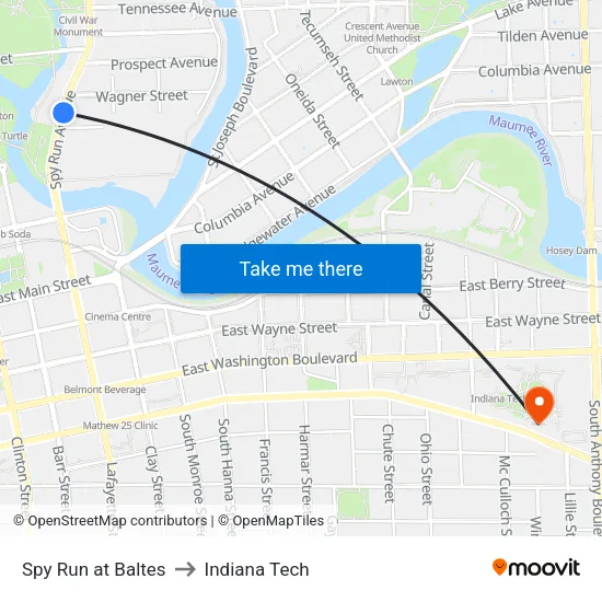 Spy Run at Baltes to Indiana Tech map