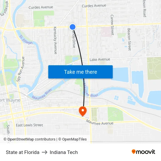 State at Florida to Indiana Tech map