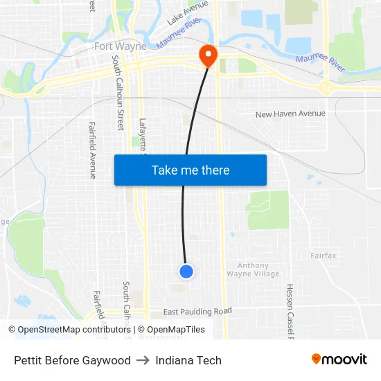 Pettit Before Gaywood to Indiana Tech map