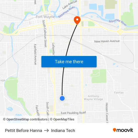 Pettit Before Hanna to Indiana Tech map