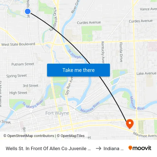 Wells St. In Front Of Allen Co Juvenile Center (Sb) to Indiana Tech map