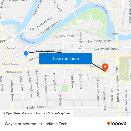 Wayne at Monroe to Indiana Tech map