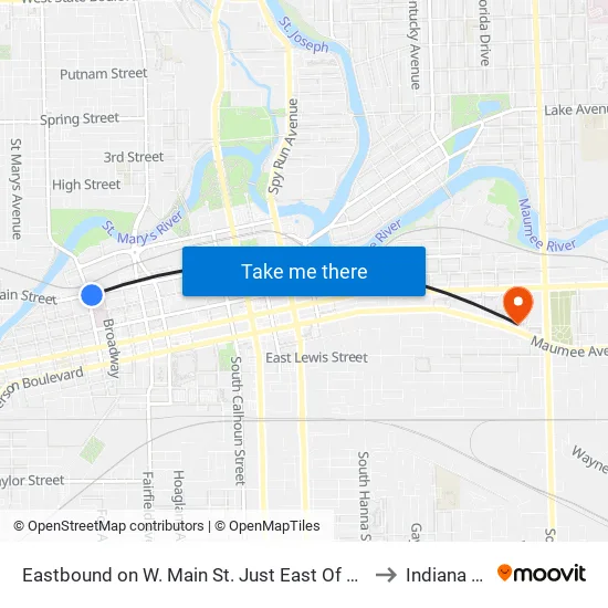 Va Hospital to Indiana Tech map