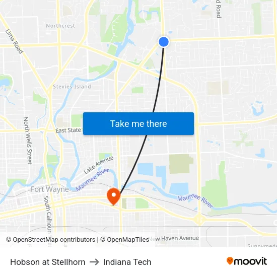 Hobson at Stellhorn to Indiana Tech map