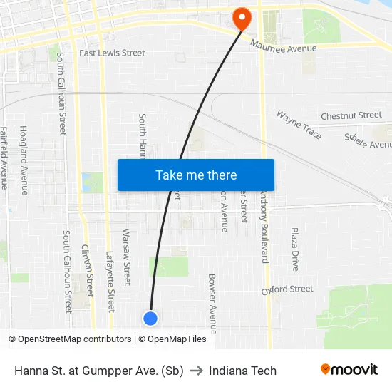 Wayne Near University to Indiana Tech map