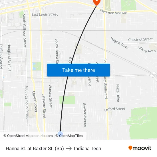 1602 Wayne to Indiana Tech map