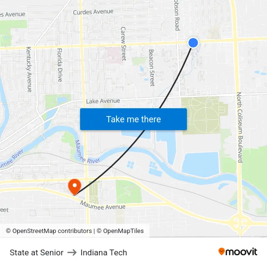 State at Senior to Indiana Tech map