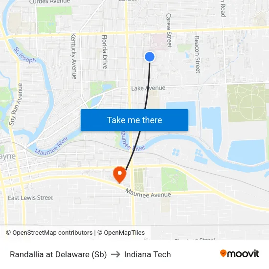 Randallia at Delaware (Sb) to Indiana Tech map
