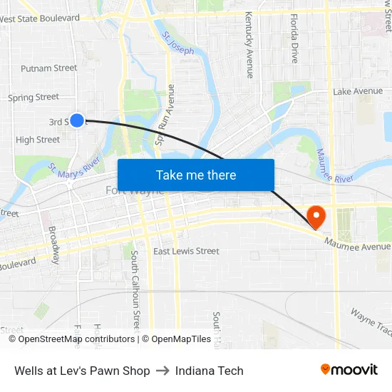 Wells at Lev's Pawn Shop to Indiana Tech map