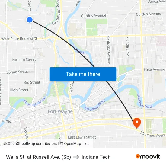 Wells St. at Russell Ave. (Sb) to Indiana Tech map