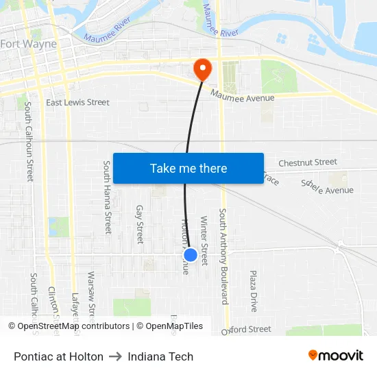 Pontiac at Holton to Indiana Tech map