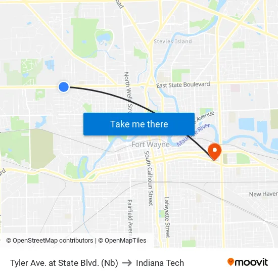 Pontiac at Lillie to Indiana Tech map