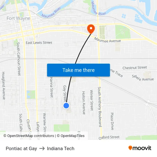 Pontiac at Gay to Indiana Tech map