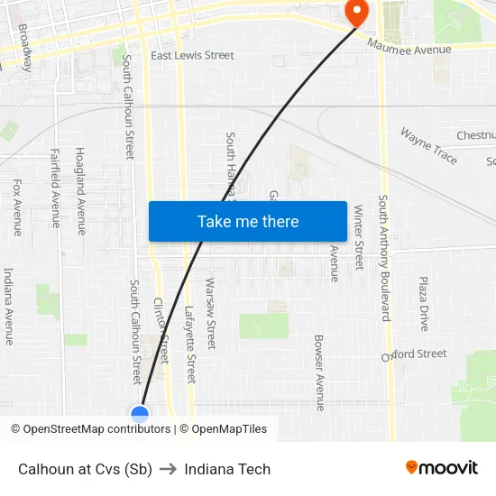 Calhoun at Cvs (Sb) to Indiana Tech map