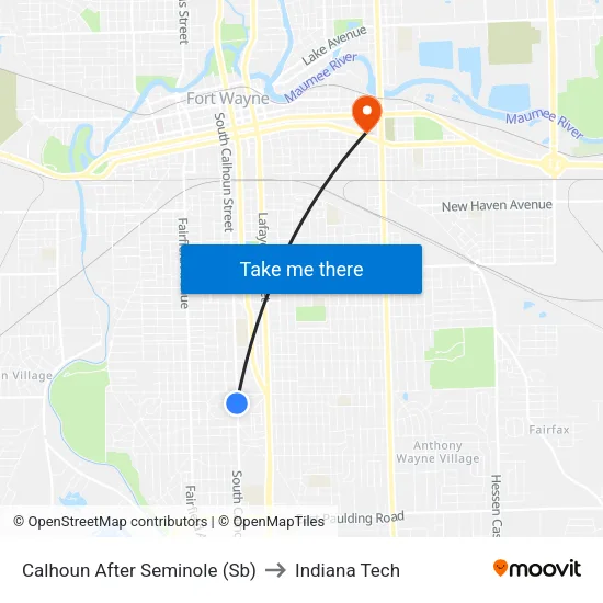 Calhoun After Seminole (Sb) to Indiana Tech map
