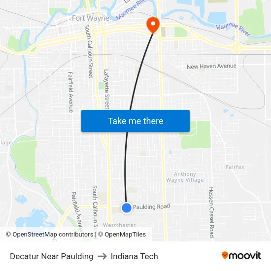 Decatur Near Paulding to Indiana Tech map