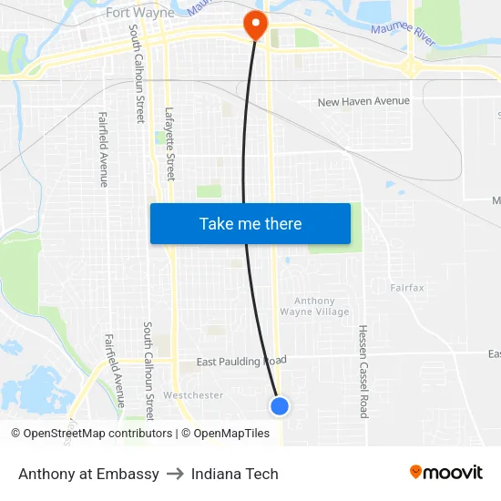 Anthony at Embassy to Indiana Tech map