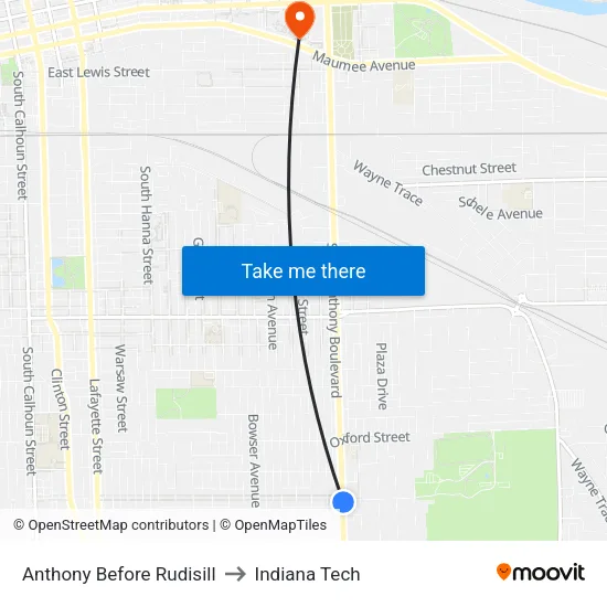 Anthony Before Rudisill to Indiana Tech map