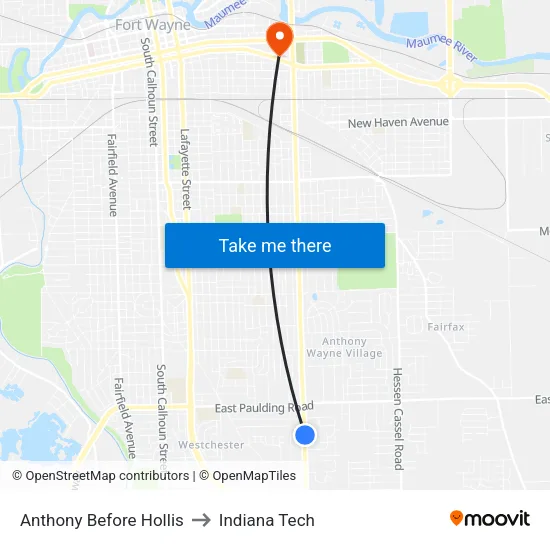 Anthony Before Hollis to Indiana Tech map