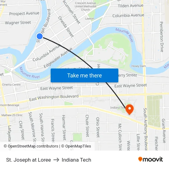 St. Joseph at Loree to Indiana Tech map