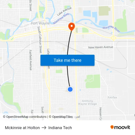Mckinnie at Holton to Indiana Tech map