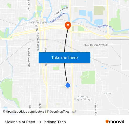 Mckinnie at Reed to Indiana Tech map