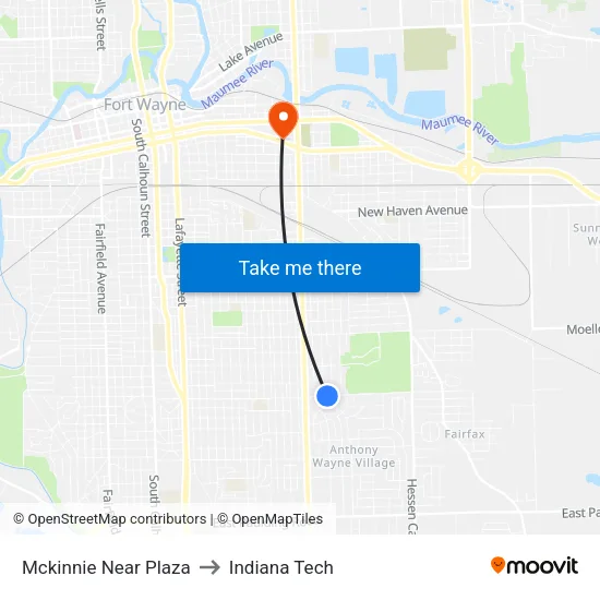 Mckinnie Near Plaza to Indiana Tech map