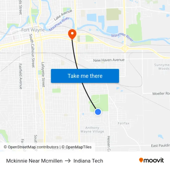 Mckinnie Near Mcmillen to Indiana Tech map