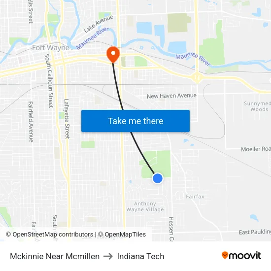 Mckinnie Near Mcmillen to Indiana Tech map