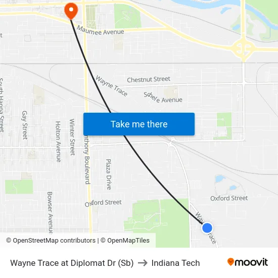 Wayne Trace at Diplomat Dr (Sb) to Indiana Tech map