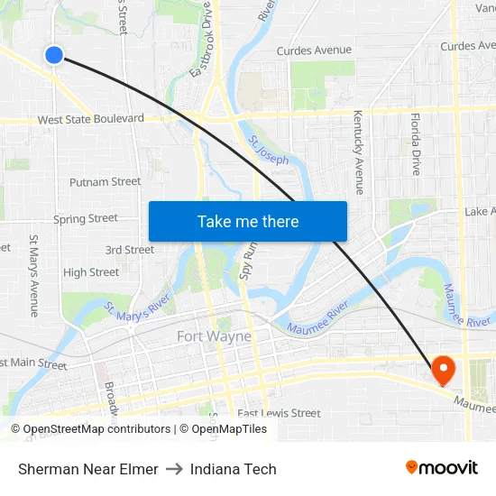 Sherman Near Elmer to Indiana Tech map