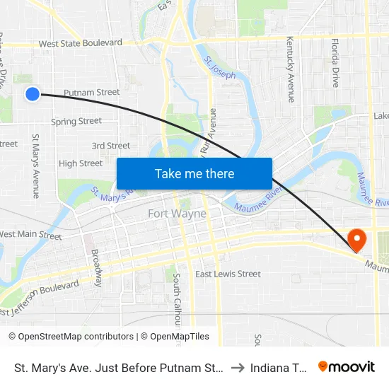 St. Mary's Ave. Just Before Putnam St. (Sb) to Indiana Tech map